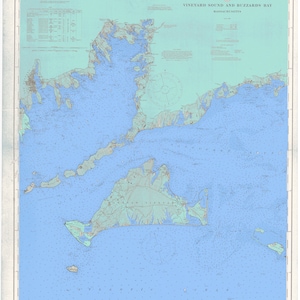Bussard Bay & Martha es Vineyard Map (Blau und Grün) - Seekarte Druck