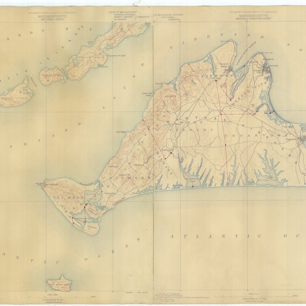 Martha's Vineyard Map 1887 - Nautical Chart Print