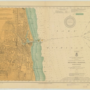 Kenosha Harbor Historical Map 1910 - Nautical Chart Print