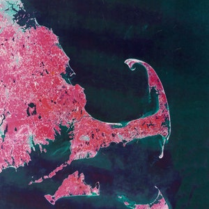 Carte satellite de la baie de Cape Cod - Impression de carte marine