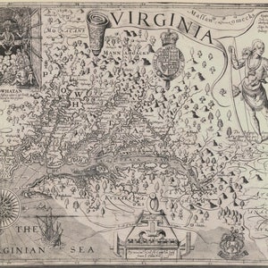 Carte de la baie de Chesapeake - Carte historique 1608 - Impression carte marine
