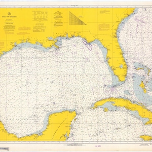 Gulf of Mexico Historical Map 1966 - Nautical Chart Print