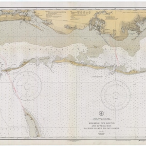 Mapa del estrecho de Mississippi: mapa de la isla Dauphin a la isla Cat, 1933: impresión de cartas náuticas