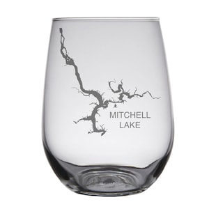 Mitchell Lake, Alamaba Laser Engraved Map Glasses