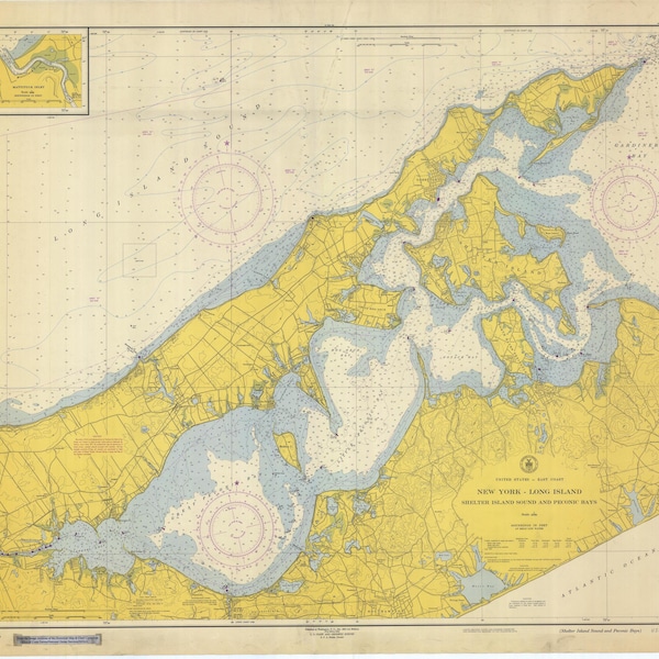 Shelter Island Sound Map & Peconic Bay Map - Long Island 1952 - Nautical Chart Print