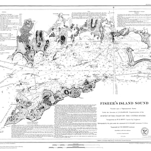 Fishers Island Sound - Mapa histórico 1847 (blanco y negro) - Impresión de cartas náuticas