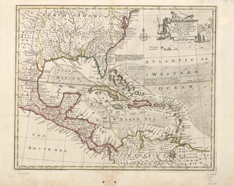 West Indies Historical Map - 1752 - Nautical Chart Print