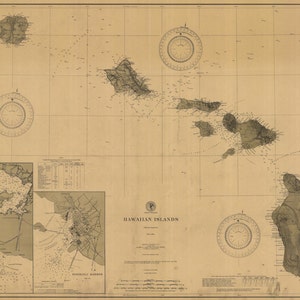 Hawaiian Islands Map - 1902 - Nautical Chart Print