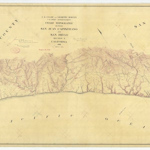 Carte de San Juan Capistrano et San Diego de 1886 - Impression de carte marine