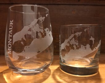 Montauk Map Engraved Glasses