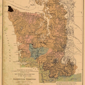 Carte du territoire de Washington - Tribus amérindiennes 1876