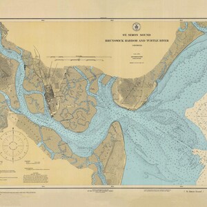 Mapa del estrecho de St. Simons, Georgia, 1925 (azul) - Carta náutica - Papel/Lienzo/Metal