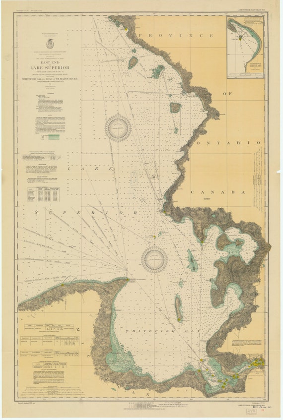 Whitefish Bay Lake Superior Map Lake Superior East End Whitefish Bay Historical Map 1931 | Etsy Hong Kong