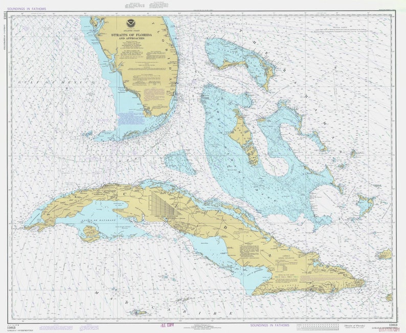 Straits of Florida Map 1981 | Etsy