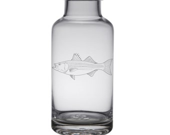 Striped Bass Laser Engraved Glass Carafe - Fishing Gift