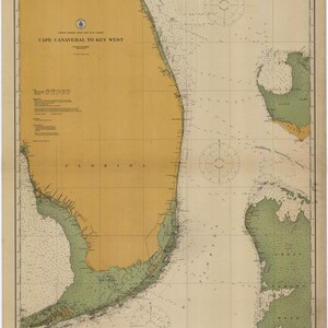 Carte de Cap Canaveral à Key West 1916 - Impression de carte marine