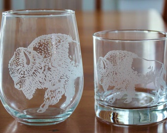 Bison Glasses - Buffalo Glasses - Laser Engraved Glasses