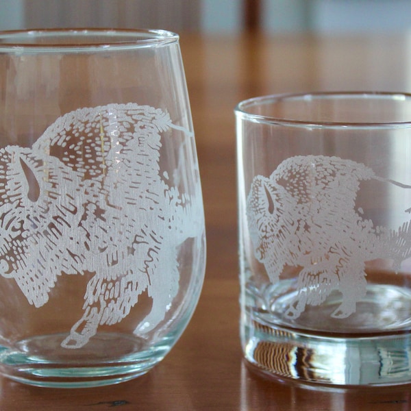 Bison Glasses - Buffalo Glasses - Laser Engraved Glasses