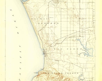 Topografische kaart Redondo Californië 1896 - zeekaart afdrukken