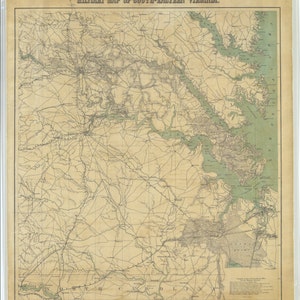 Mappa militare della baia di Chesapeake - Hampton Roads e James River 1862 - Stampa di carta nautica