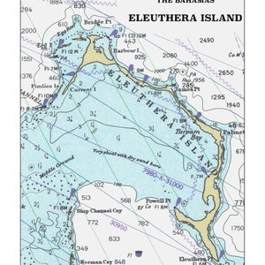 Carte de l’île d’Eleuthera - Bahamas - 1981 (portrait) - Carte nautique Imprimer