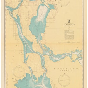 St. Mary&#39;s River Map - Lake Munuscong to Sault Ste Marie - 1940 - Nautical Chart Print