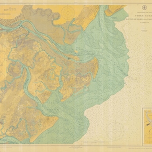 Tybee Roads - Savannah Map - w/ Coastal Color 1925 - Carte nautique Imprimer