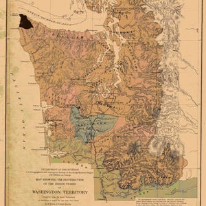 Mapa del Territorio de Washington - Tribus Nativas Americanas - 1876 - Carta Náutica - Papel/Lienzo/Metal