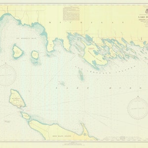 Les Cheneaux Islands Map (including Mackinac Island) Historical Chart 1940 - Nautical Chart Print