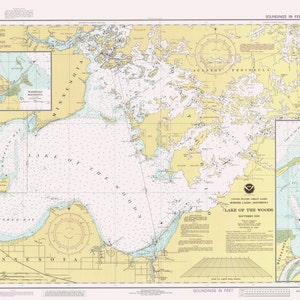 Lake of the Woods Historische Karte 1990 - Seekarte