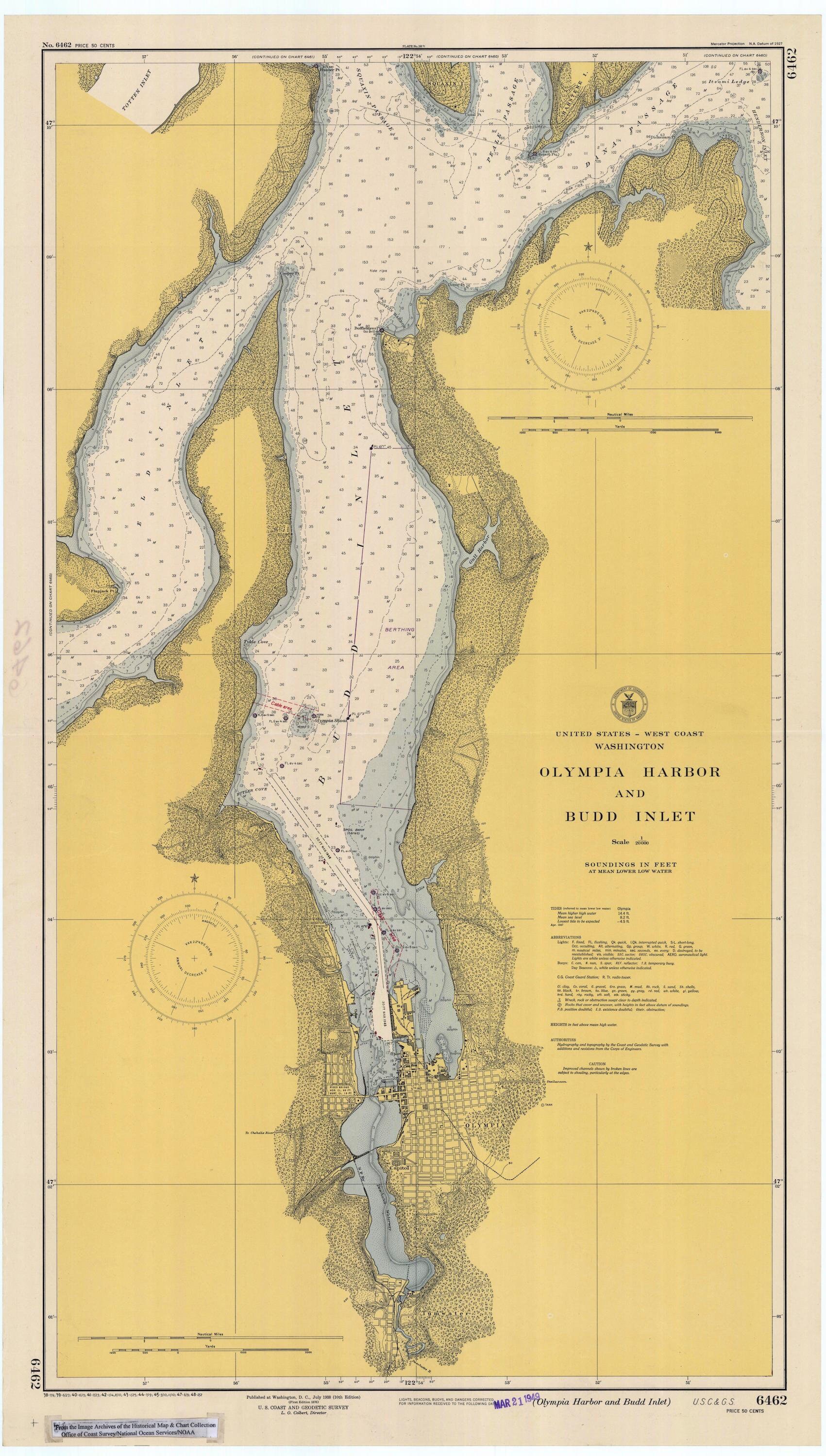 Olympia Harbor et Budd Inlet 1948 - Carte nautique Imprimée