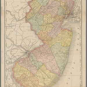 New Jersey State Map - 1890 - Nautical Chart Print