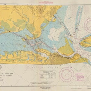 Galveston Bay a West Bay 1953 - Stampa della carta nautica