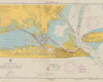 Galveston Bay to West Bay 1953 - Nautical Chart Print