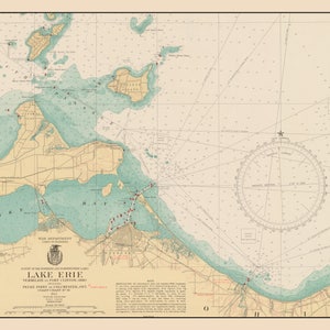 Sandusky Bay Karte - See Erie 1941 - Seekarte Druck