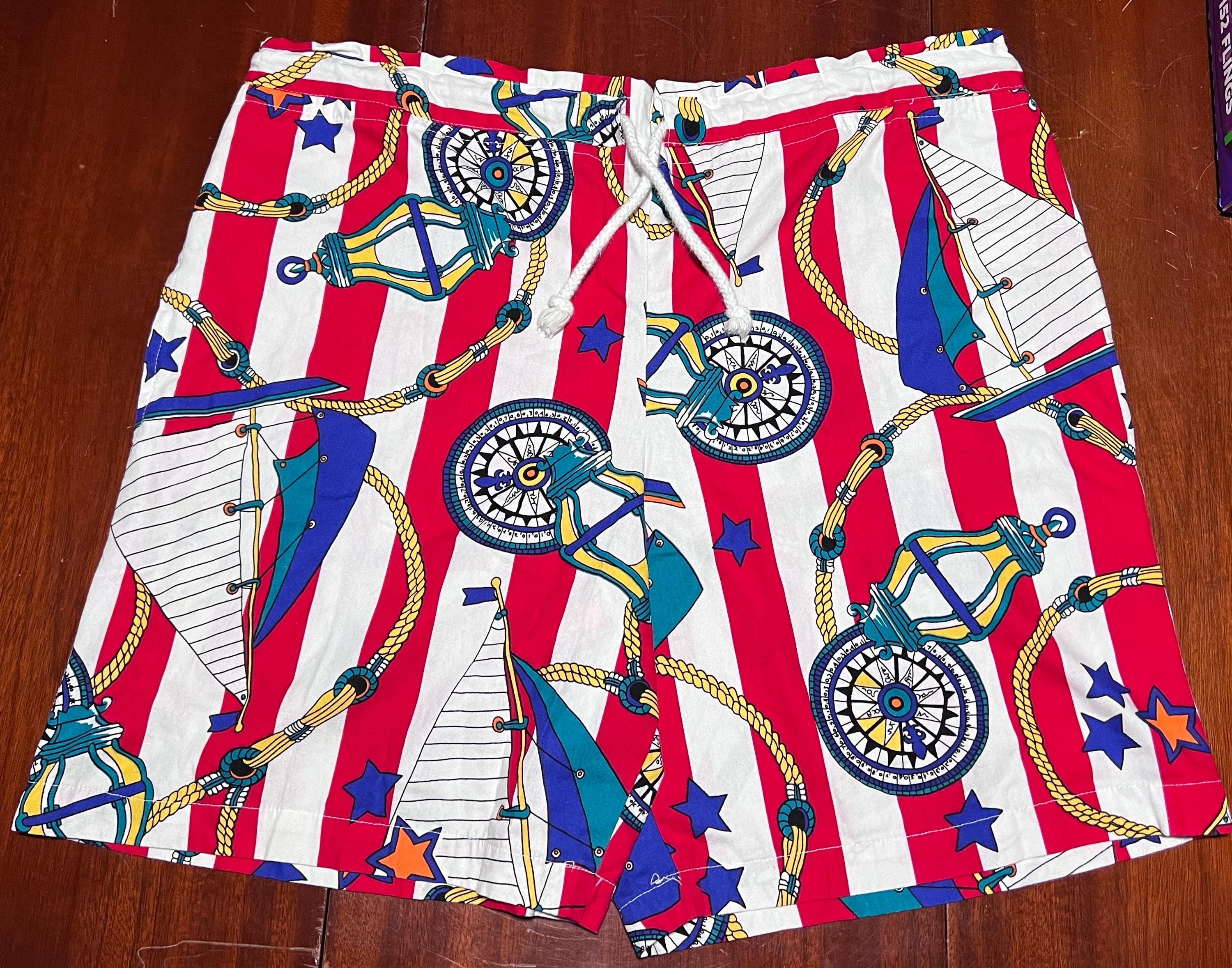 Vintage 1990s Joe Boxer Nautical Print Shorts with Rope Drawstring Waist