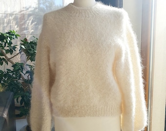 Suéter de alpaca, suéter tejido a mano sin costuras, suéter de hilo natural