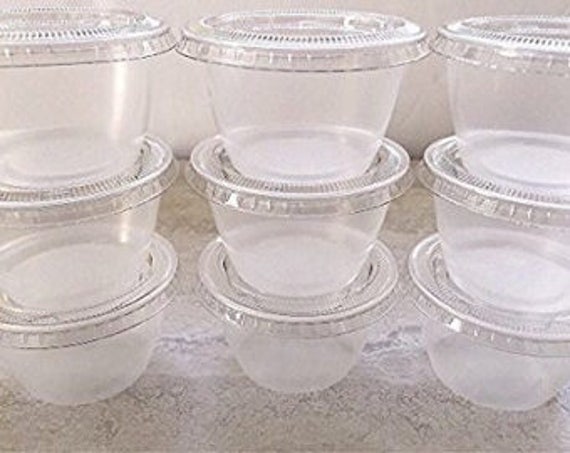 Zenvy 50 Pack Mini Reusable 2oz Containers | Includes 50 Plastic 2oz Food Containers and Lids | for Sauces, Dips, Crafts & More (White, Rectangle)