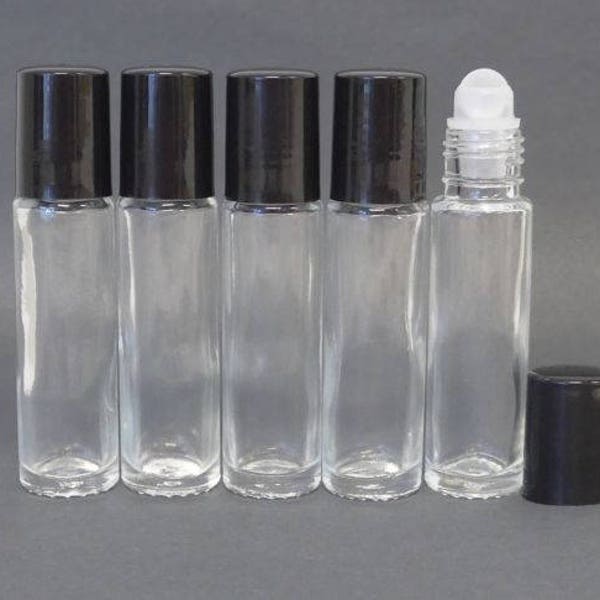 Empty Refillable Glass Roll On Bottles with Black Cap, Perfect for Aromatherapy Perfumes Essential Oils Lip Gloss, 0.33oz / 10ml, Pack of 12