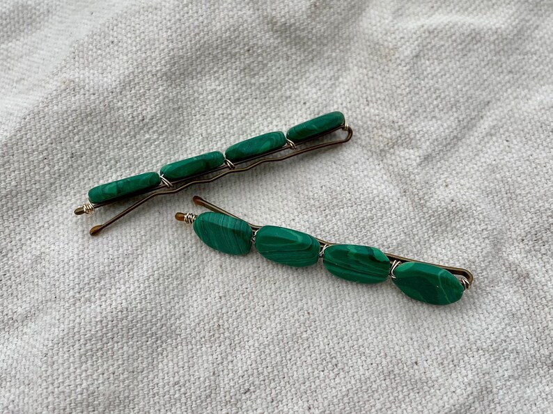 Malachite Cabochon Beaded Bobby Pins