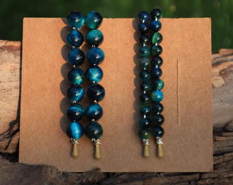 Horquillas con cuentas de ojo de tigre azul (¡2 tamaños!)