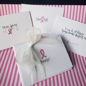 Breast Cancer Journey, aangepaste tekstnotitiekaarten - handgetekend, borstkankerbewustzijn, gevouwen witte notitiekaarten, 4"x5.5" met enveloppen-lege kaarten