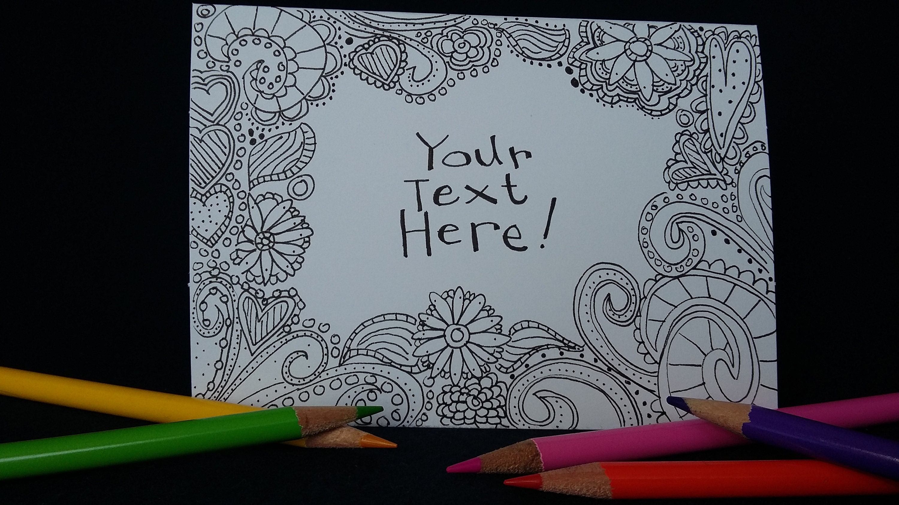 Hand-drawn Coloring Note Cards – Custom Text, Encouragement (set of 8 ...