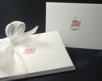 Tea Party Themed-Note Cards-Hand-Drawn and Personalized Folded White Note Cards,4"x5.5" w/envelopes- Invitations-Thank You Cards-Blank Cards