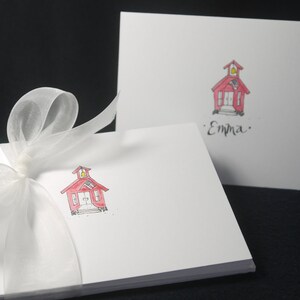 Schule Themen - Grußkarten - Handgezeichnete und personalisierte weiße Klappkarten, 10,5 x 14 cm mit Umschlägen - Dankeskarten - Blankokarten