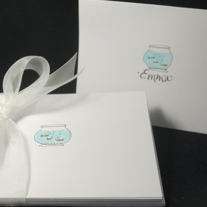 Goldfish Themed - Note Cards - Hand-Drawn and Personalized Folded White Note Cards, 4&quot;x 5.5&quot; with envelopes - Thank You Cards - Blank Cards