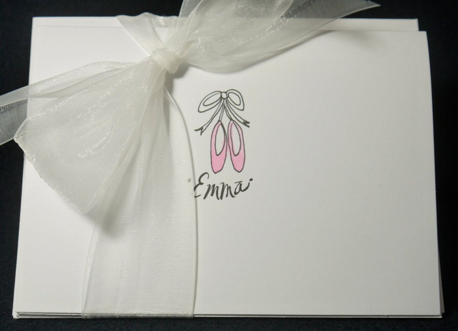 ballet themed - note cards - hand-drawn and personalized folded white note cards, 4