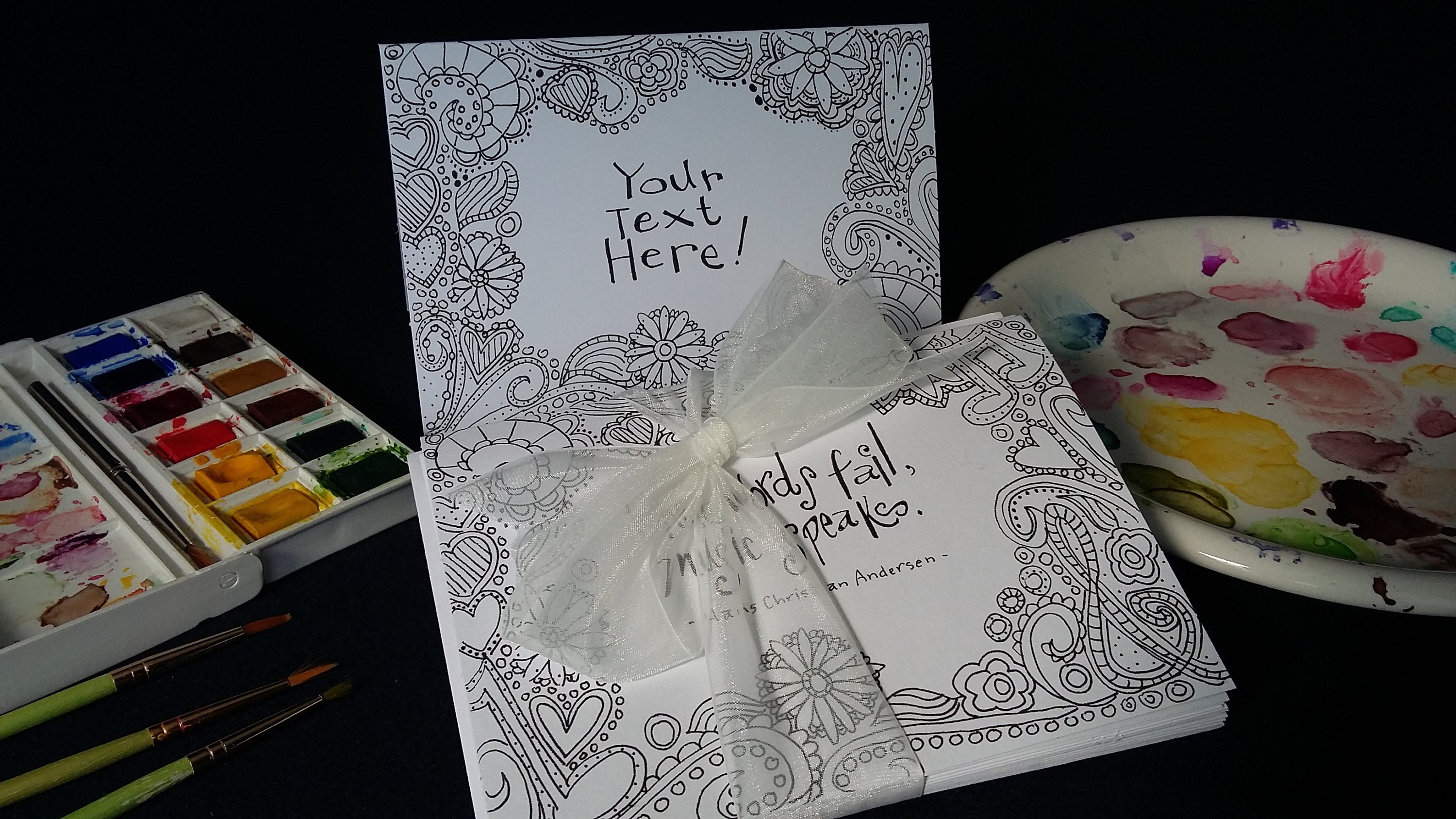 Draw Note Card Hand-drawn Coloring Note Cards – Custom Text, Encouragement (set of 8 ...