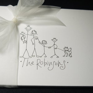 Strichmännchen-Familie - Grußkarten - Handgezeichnete und personalisierte gefaltete weiße Grußkarten, 4 "x 5,5" mit Umschlägen - Dankeskarten - Blankokarten