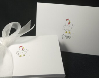 Chicken Themed - Note Cards - Hand-Drawn and Personalized Folded White Note Cards, 4"x 5.5" with envelopes - Thank You Cards - Blank Cards